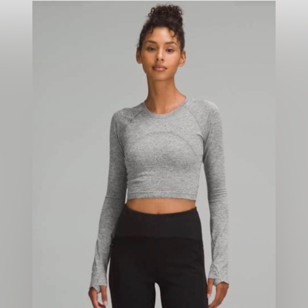 lululemon athletica Heathered Light Gray Mock Neck Crop Top - Women's